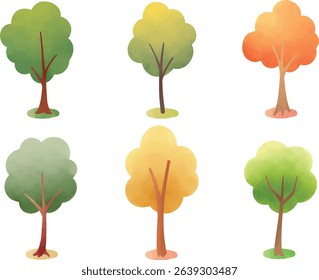 Cute tree watercolor illustration collection set. Trees with autumn, spring and summer vector painting for book, asset, material, graphic element, design