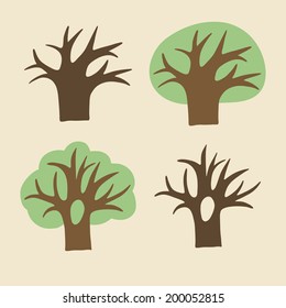 cute trees cartoon illustration. Nature collection.