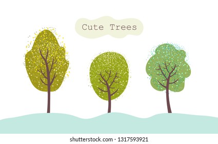 Cute trees. Green tree, doodle style. Ecology, life, green planet concept. Plant isolated on white. Forest design elements. 