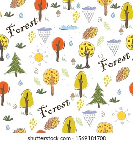 Cute trees. Hand Drawn Scandinavian Style. Vector Illustration