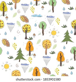 Cute trees. Hand Drawn Scandinavian Style. Vector Illustration