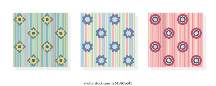 Bonito e moderno em todos os padrões geométricos sem costura. Pastel colorido motivos em listras vetor padrão coleção ideias para papel de parede, embrulho de presente, laminados, banner, tecido, modelos. 