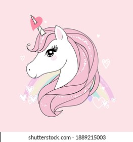 Cute trendy card with jar and unicorn head. Pastel soft colors. Vector illustration.