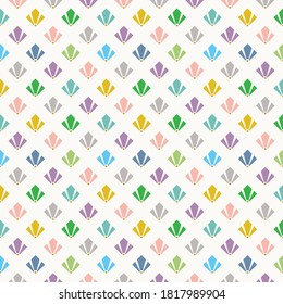 Cute trendy and colorful geometrical art deco flower petals pattern on white background