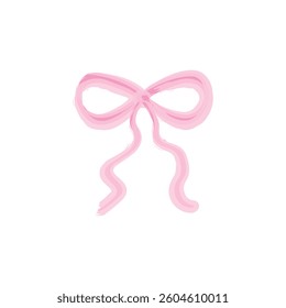 Cute trendy Coquette pink ribbon bow in Preppy Aesthetic Vintage watercolor illustration.