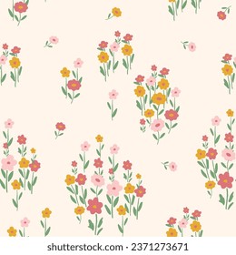 Cute, trendy ditsy, bouquet, cluster florals, small flowers, spaced out doodle flowers, hand drawn floral, seamless pattern print for fashion, textile, tshirt, girls, kidswear, womens wear