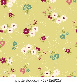 Cute, trendy ditsy, small flowers, spaced out doodle flowers, hand drawn floral, seamless pattern print for fashion, textile, tshirt, girls, kidswear, womens wear