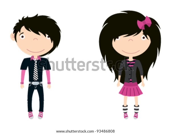 Cute Trendy Emo Boy Girl Stock Vector Royalty Free 93486808