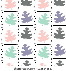 cute trendy exotic monstera leaves seamless vector pattern background illustration 