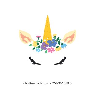 Cute and trendy floral crown unicorn face design