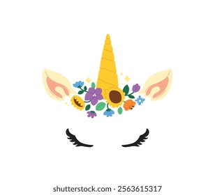 Cute and trendy floral crown unicorn face design