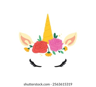 Cute and trendy floral crown unicorn face design