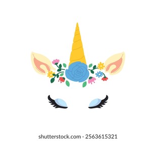 Cute and trendy floral crown unicorn face design