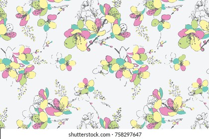 Cute, trendy Floral pattern in the small flower. Ditsy print. Beautiful vector floral pattern. watercolor floral pattern Liberty style. fabric, covers, manufacturing, wallpapers, print, gift wrap.