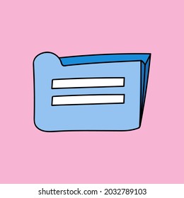 Cute and trendy folder in hand drawn style. Vector illustration isolated on the background with doodle outline. Folder with business documents in it or in computer with different files.
