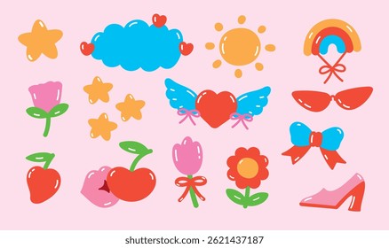 cute trendy graphic element vector set for decorating girly artwork