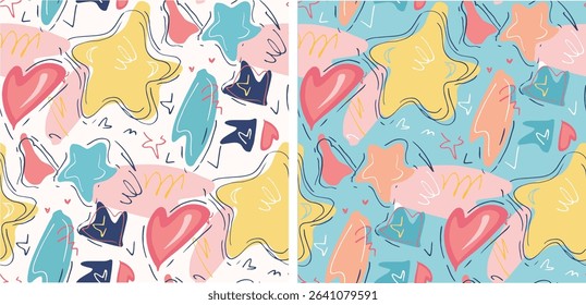 Cute trendy hand drawn doodle abstract pattern background, bag print, clothes fashion. 100% hand drawn vector image.