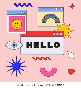 Cute Trendy Hello Greeting Illustration Vector Design.