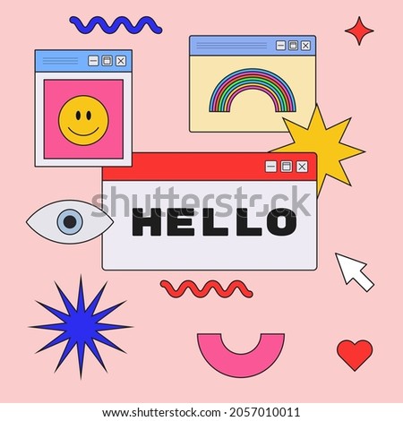 Cute Trendy Hello Greeting Illustration Vector Design.