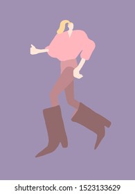 cute trendy isometric girl with a disproportionate figure walking. flat woman cartoon design. 