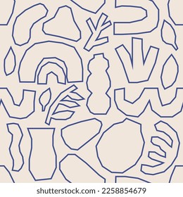 Cute trendy line art seamless pattern with abstract elements shape