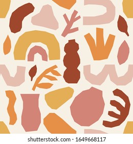 Diseño moderno y sencillo con elementos naturales abstractos que forman manchas en el fondo blanco, ilustración vectorial en estilo plano sencillo, ideal para envolver papel, tapicería, telas, fondo, etc.