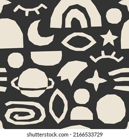 Cute trendy motley seamless pattern with abstract nature elements shape