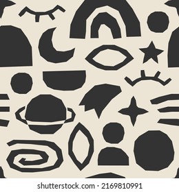 Cute trendy motley seamless pattern with abstract nature elements shape