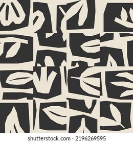 Cute trendy motley seamless pattern with abstract paper cut elements shape