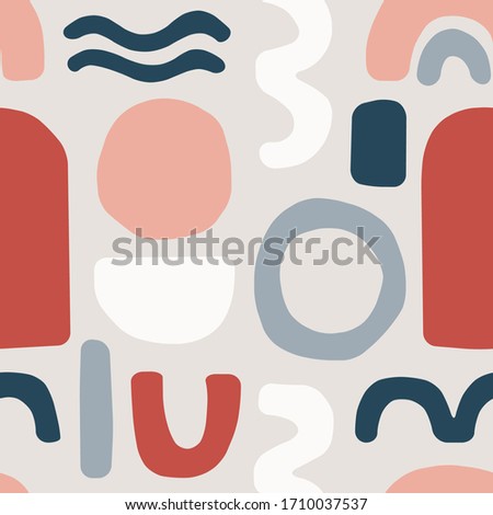 Cute trendy motley seamless pattern with abstract organic shapes nature elements, vector illustration in simple flat style, ideal for wrapping paper, wallpaper, fabrics, backdrop etc