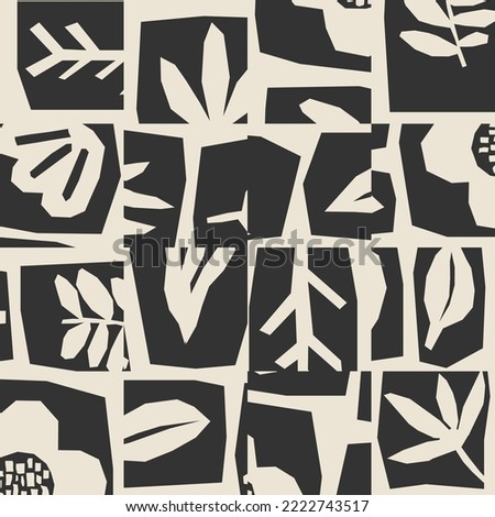Cute trendy motley seamless pattern with abstract paper cut elements shape