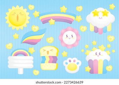 cute trendy pastel color graphic element illustration vector set in kawaii style