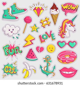 Cute Trendy Patches Colorful Stickers On Stock Vector (Royalty Free ...