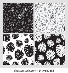 Cute trendy patterns in scandinavian style. Monstera leaves. All elements are  hidden under mask. Patterns are not cropped and can be edited.