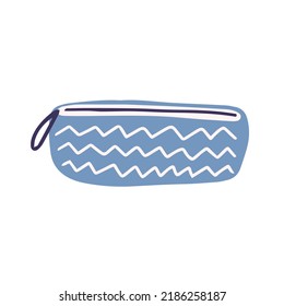 Cute trendy pencil case vector illustration. Hand drawn doodle textile pencil case isolated