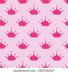 Cute trendy pink seamless pattern with crown. Beautiful girly wallpaper in the style of Pinkcore. Vector.