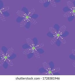 Cute trendy purple flower seamless pattern on purple background