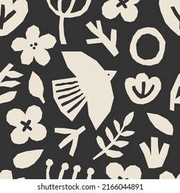 Cute trendy seamless pattern with abstract collage of organic shapes