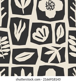 Cute trendy seamless pattern with abstract collage of organic shapes