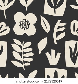 Cute trendy seamless pattern with abstract collage of organic shapes