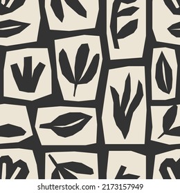 Cute trendy seamless pattern with abstract collage of organic shapes