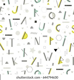 Cute trendy seamless pattern  with colorful alphabet letters in scandinavian style.  All elements are  hidden under mask. Pattern are not cropped and can be edited