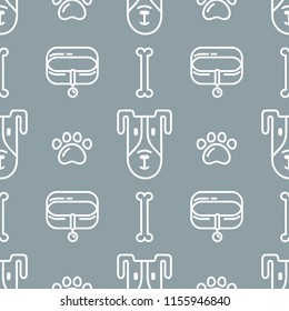 Cute trendy seamless pattern with doodle line art icons of dogs. The pattern is ideal for a pet shop.