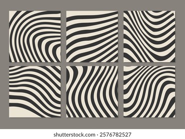 Cute trendy set of backgrounds with abstract stiped shapes