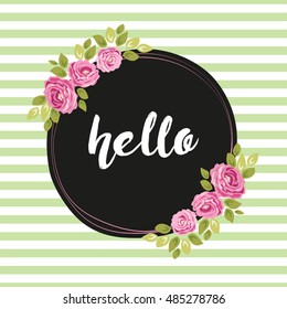 Cute trendy shabby chic frame with roses and stripes for your decoration