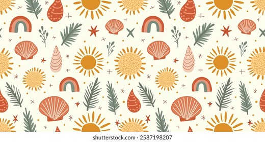 Cute and trendy summer seamless pattern in a boho style with a playful yet elegant vibe