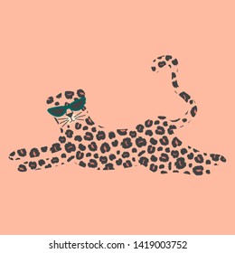 cute trendy tropical summer vector card wih leopard with sunglasses