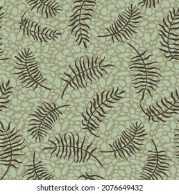 Cute and trendy vector seamless pattern with hand drawn palm leaves and tropical plants. Botanical ornament for printing on fabrics and paper