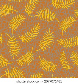 Cute and trendy vector seamless pattern with hand drawn palm leaves and tropical plants. Botanical ornament for printing on fabrics and paper