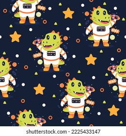 Cute t-rex cartoon vectors pattern background.